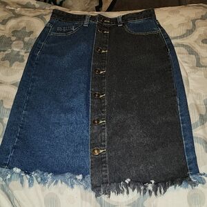 Asymmetrical Denim Skirt with Frayed Hem